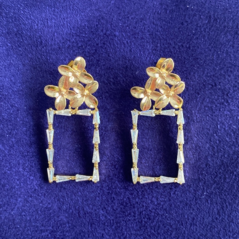 Baguette Diamond and Gold Flower Earrings, Purchased in Rosemary Beach